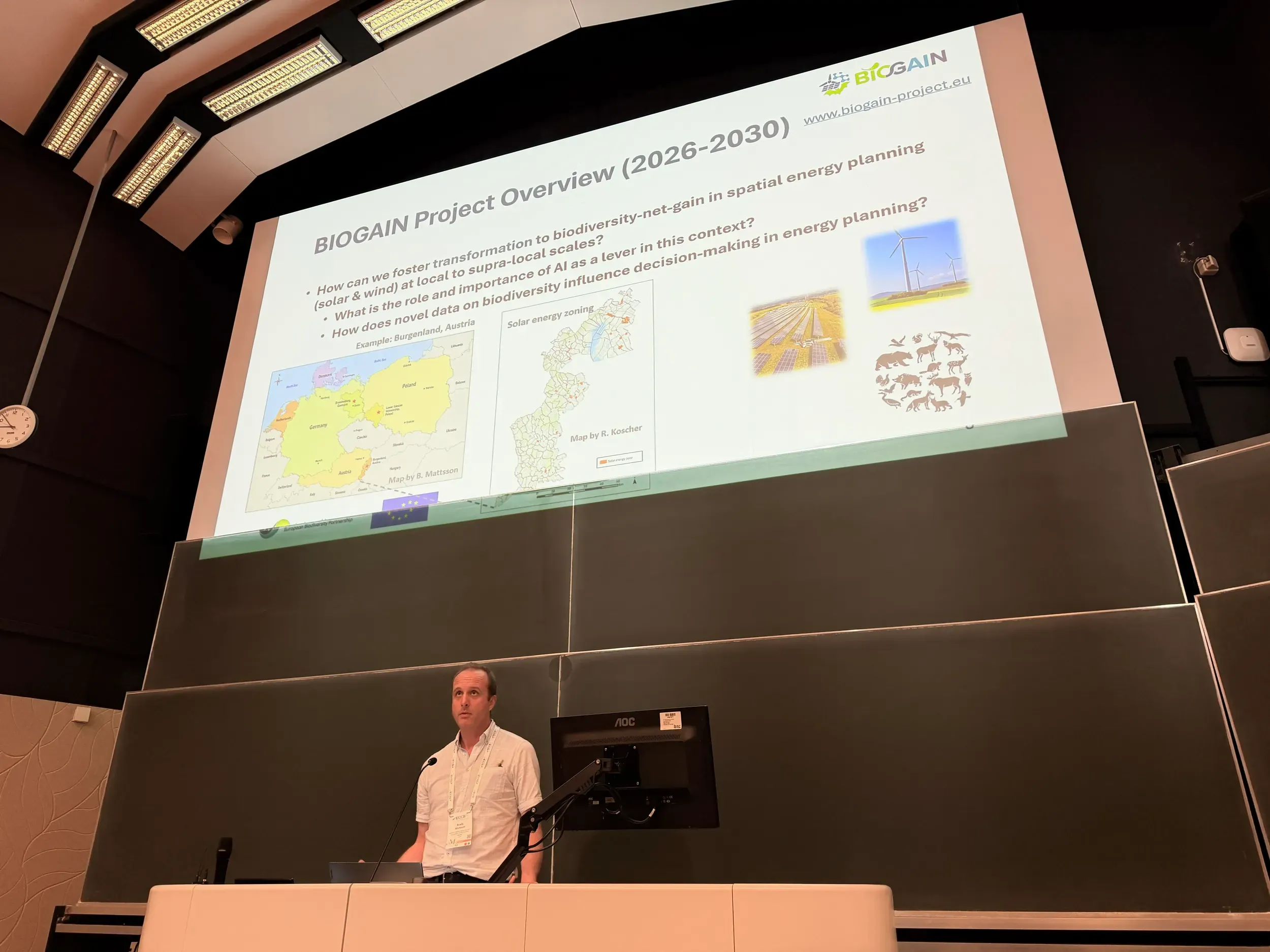 Brady Mattsson introduces the BIOGAIN project at ECCB 2026.